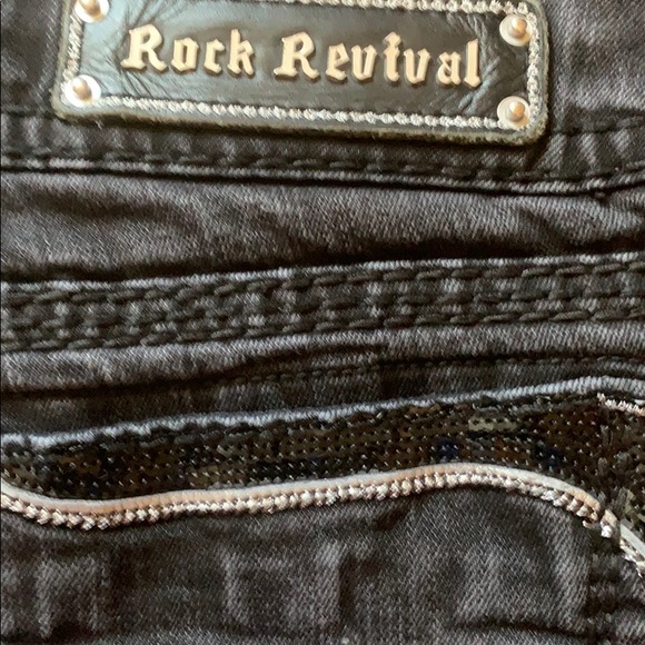 ROCK REVIVAL POLLY FLAIR BLACK SEQUIN JEANS 34 - Picture 3 of 10